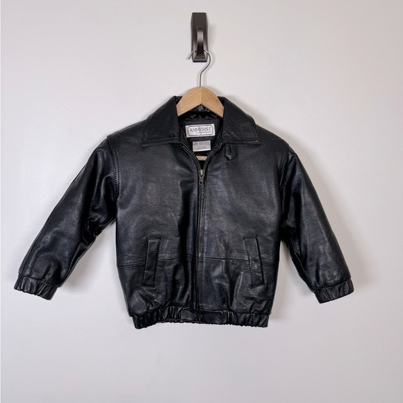 Amherst Collection Childrens Black Genuine Leather Jacket‎ Size 4T